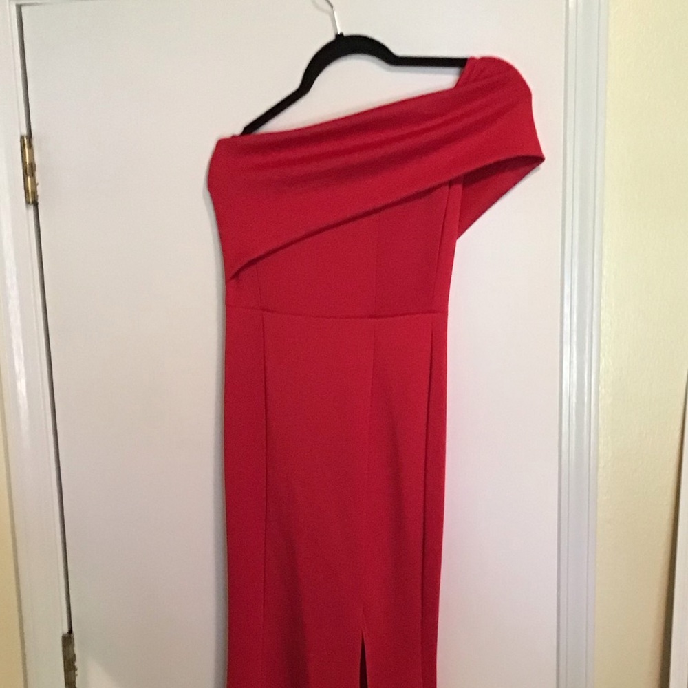 Formal red off the shoulder dress!
